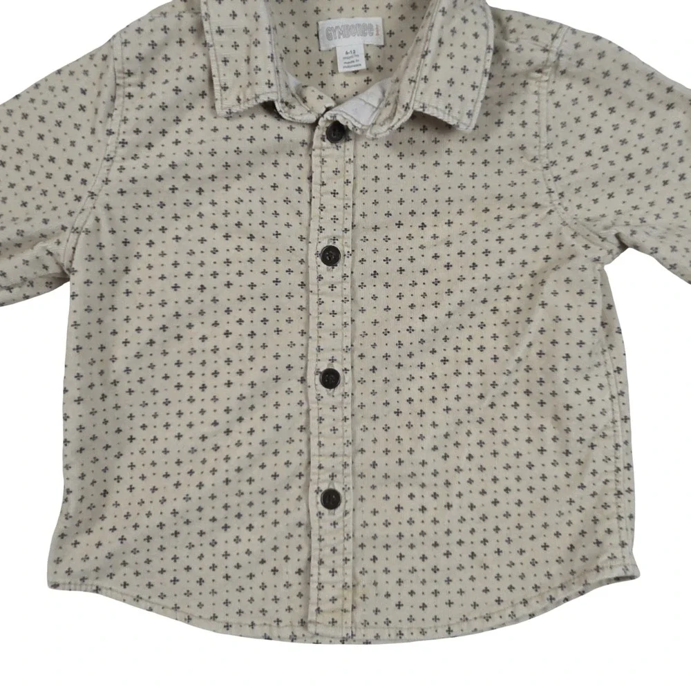 Gymboree Baby Boys Corduroy Button Down Shirt Cream Navy Cross Print 6-12 Months